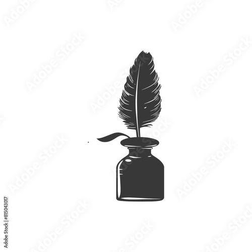 Silhouette quill in inkwell black color only