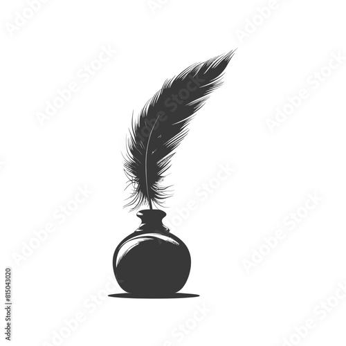 Silhouette quill in inkwell black color only