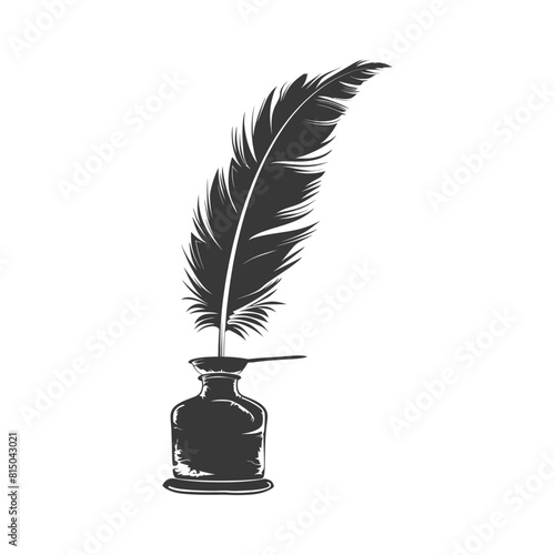 Silhouette quill in inkwell black color only