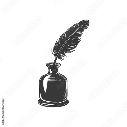 Silhouette quill in inkwell black color only