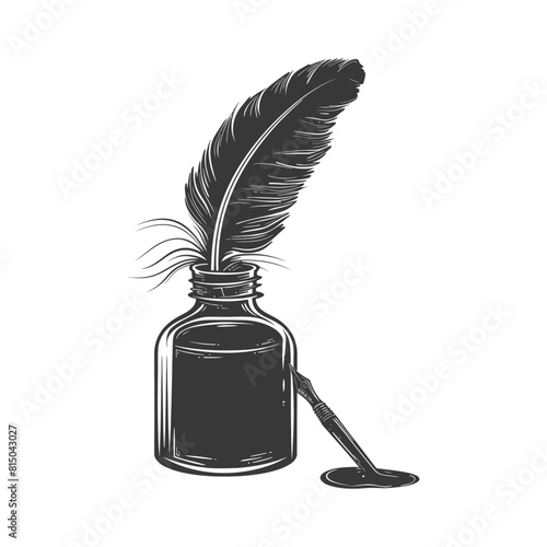 Silhouette quill in inkwell black color only