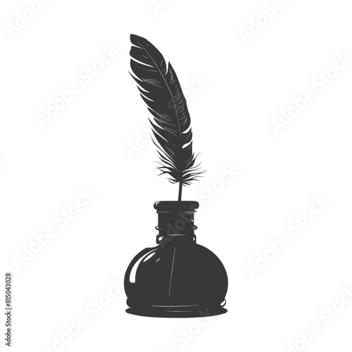 Silhouette quill in inkwell black color only
