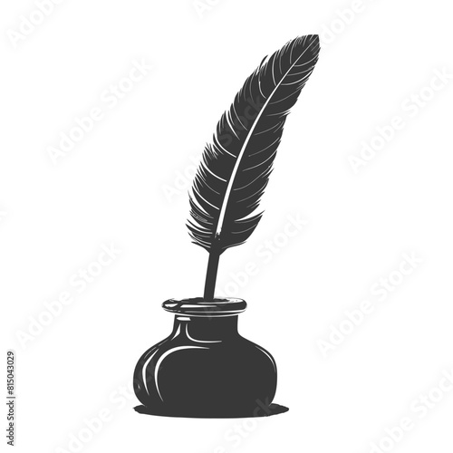 Silhouette quill in inkwell black color only