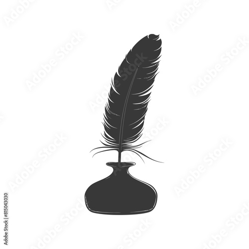 Silhouette quill in inkwell black color only