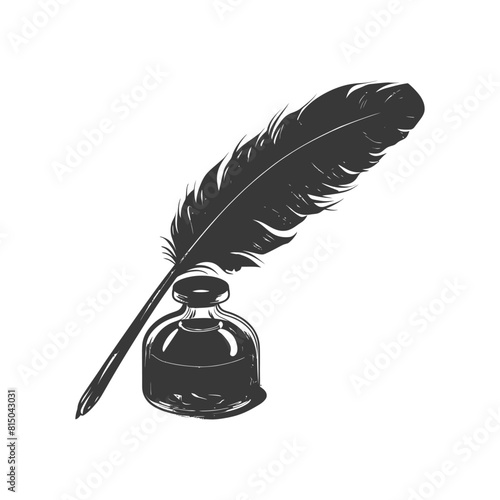 Silhouette quill in inkwell black color only