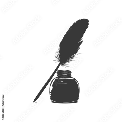 Silhouette quill in inkwell black color only