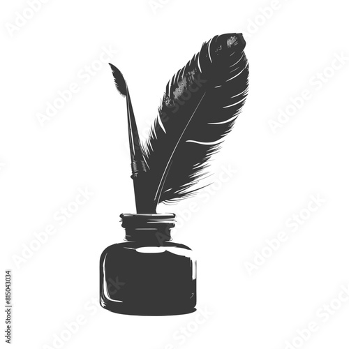Silhouette quill in inkwell black color only