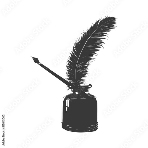 Silhouette quill in inkwell black color only