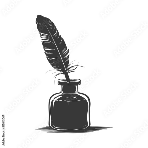 Silhouette quill in inkwell black color only