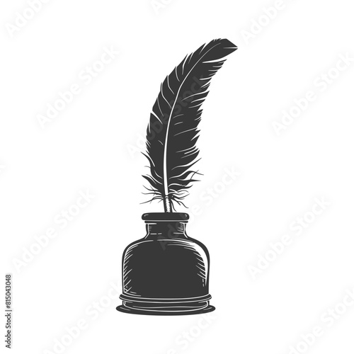 Silhouette quill in inkwell black color only