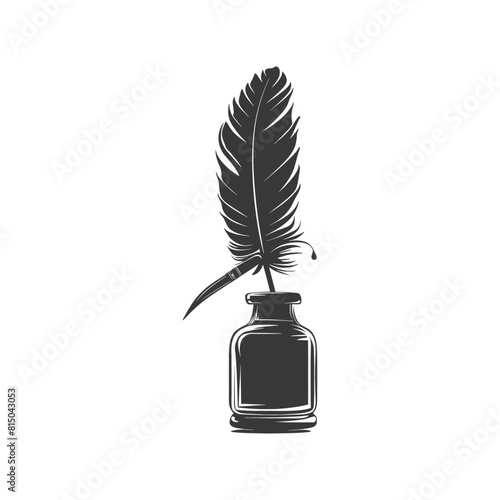 Silhouette quill in inkwell black color only