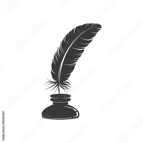Silhouette quill in inkwell black color only