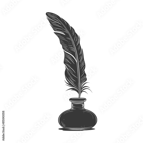 Silhouette quill in inkwell black color only