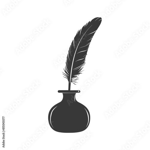 Silhouette quill in inkwell black color only