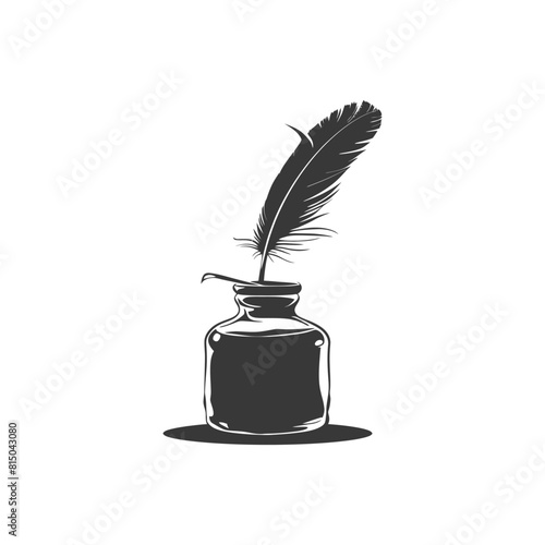 Silhouette quill in inkwell black color only