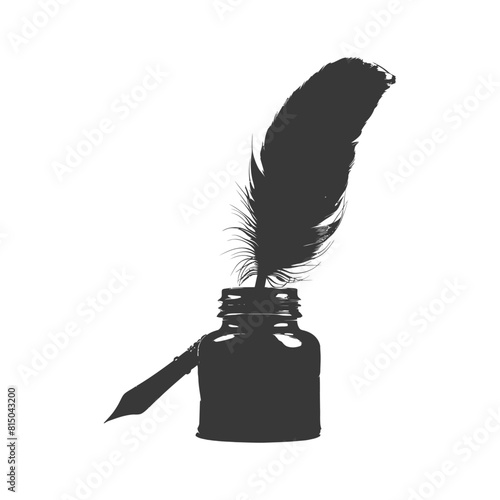 Silhouette quill in inkwell black color only