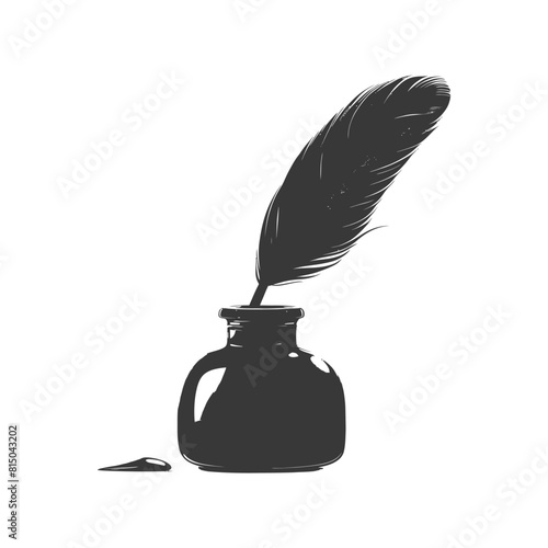 Silhouette quill in inkwell black color only
