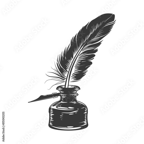 Silhouette quill in inkwell black color only