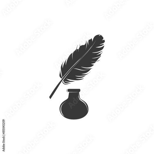 Silhouette quill in inkwell black color only
