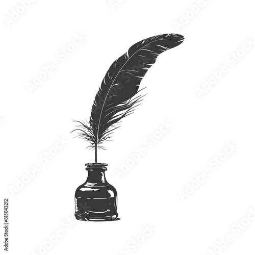 Silhouette quill in inkwell black color only