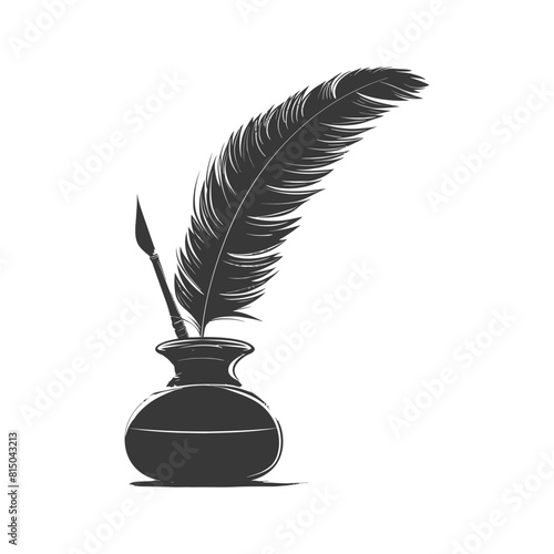 Silhouette quill in inkwell black color only