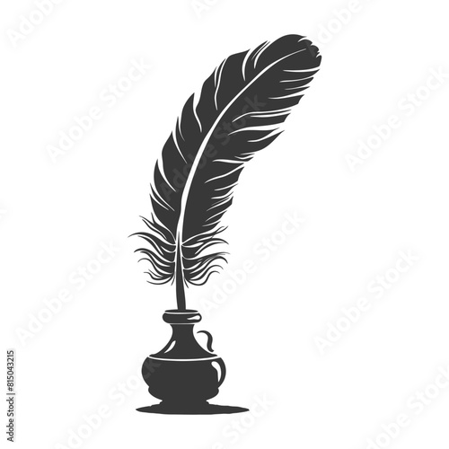 Silhouette quill in inkwell black color only