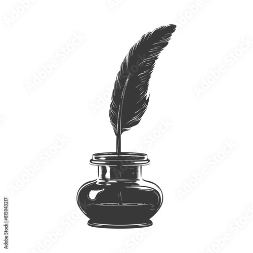 Silhouette quill in inkwell black color only