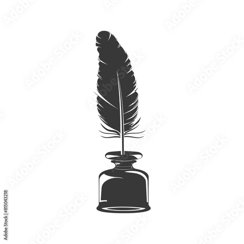 Silhouette quill in inkwell black color only