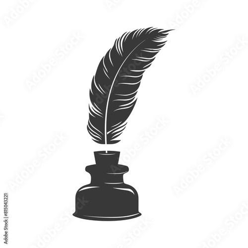Silhouette quill in inkwell black color only