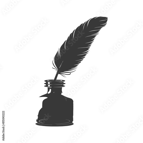 Silhouette quill in inkwell black color only