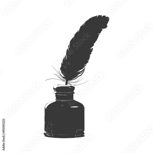 Silhouette quill in inkwell black color only