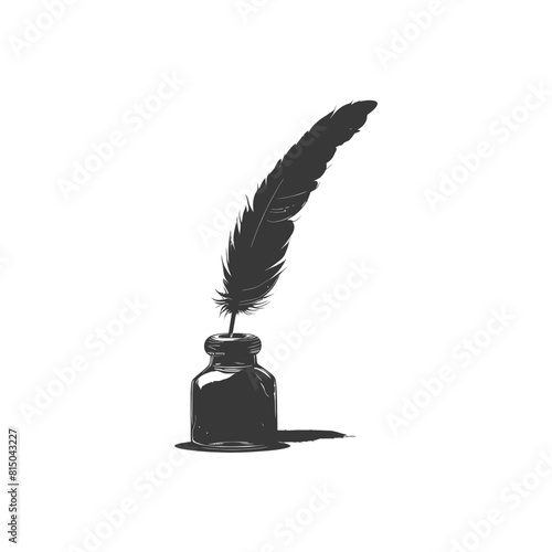 Silhouette quill in inkwell black color only