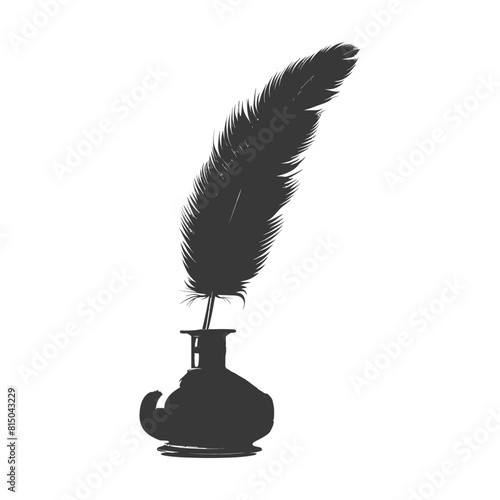 Silhouette quill in inkwell black color only