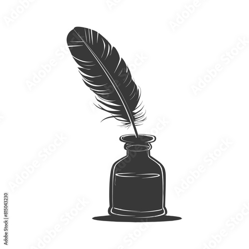 Silhouette quill in inkwell black color only
