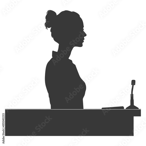 Silhouette receptionist in action full body black color only