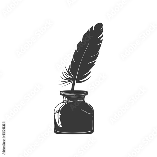 Silhouette quill in inkwell black color only