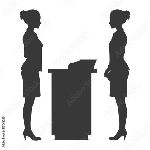 Silhouette receptionist in action full body black color only