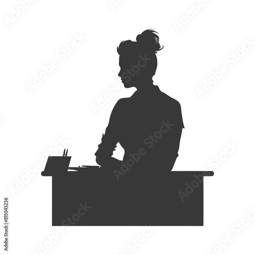 Silhouette receptionist in action full body black color only