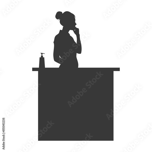 Silhouette receptionist in action full body black color only