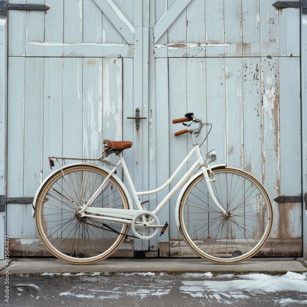 Vintage Charm: White Retro Bicycle Adorns Garage Wall