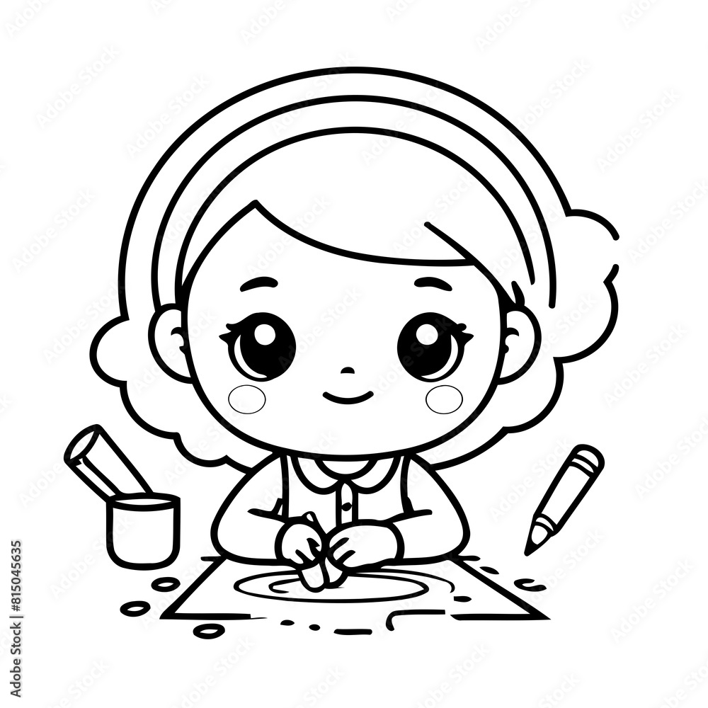 Simple vector illustration of Artist drawing for toddlers book Simple vector illustration of Artist drawing for toddlers book