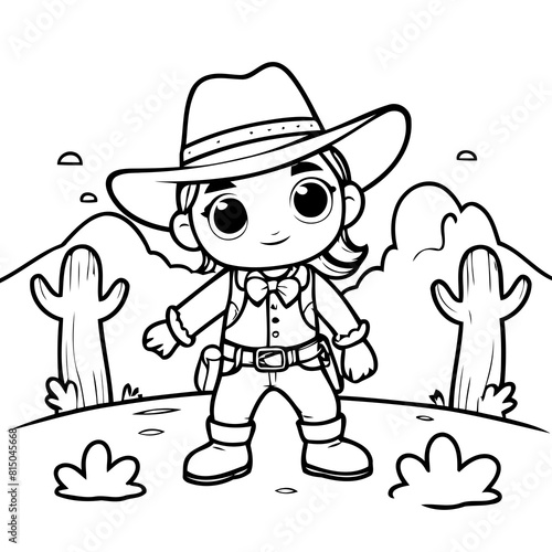 Vector illustration of a cute Wildwest drawing for colouring page