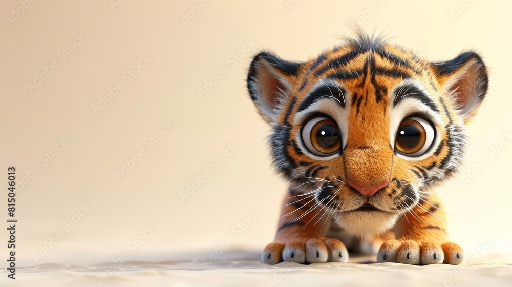 Obraz premium A cartoon tiger cub is looking at the camera with a curious expression