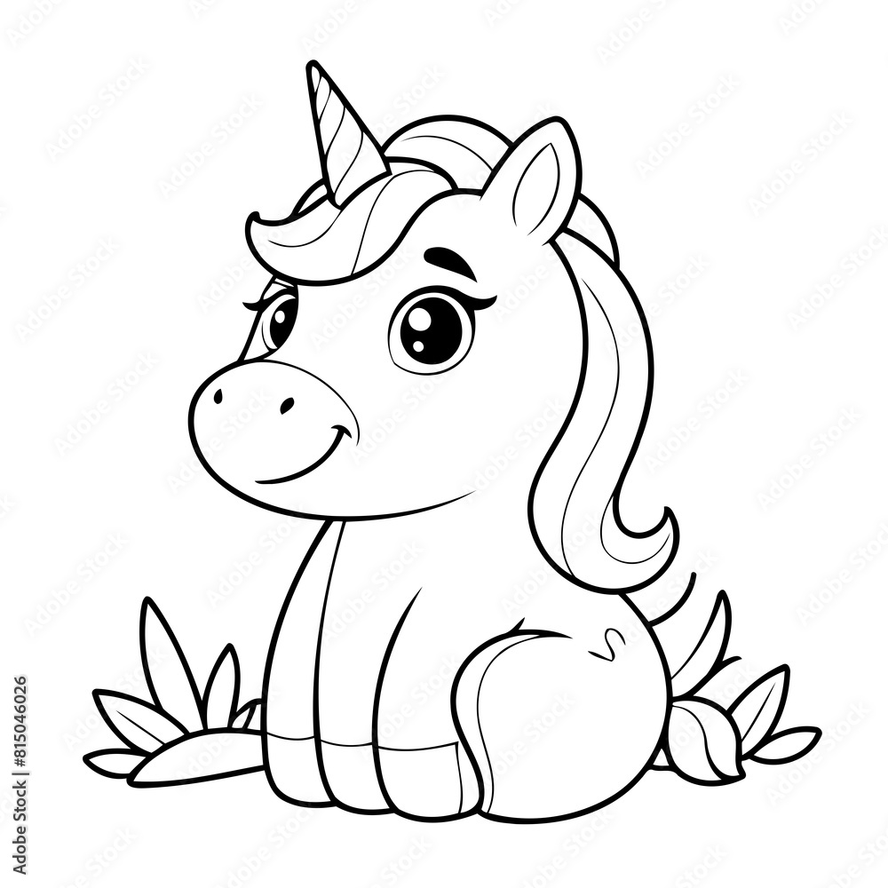 Vector illustration of a cute Unicorn drawing for toddlers colouring page Vector illustration of a cute Unicorn drawing for toddlers colouring page