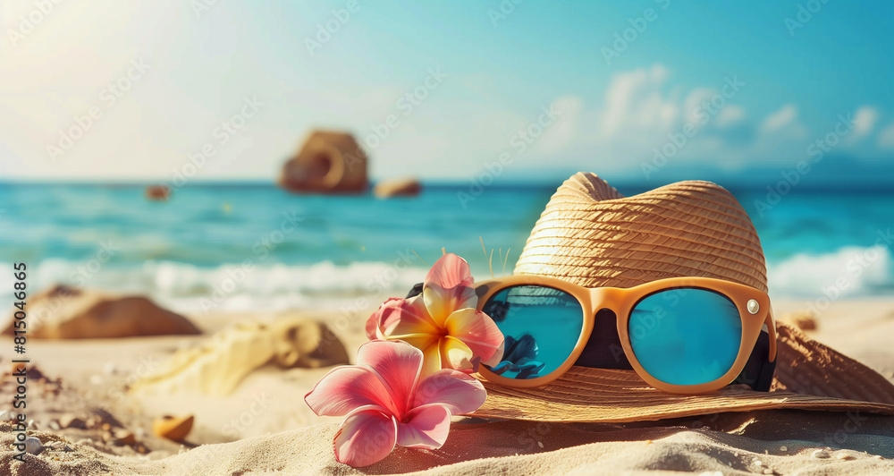 Hat and sunglasses on a beach Hat and sunglasses on a beach