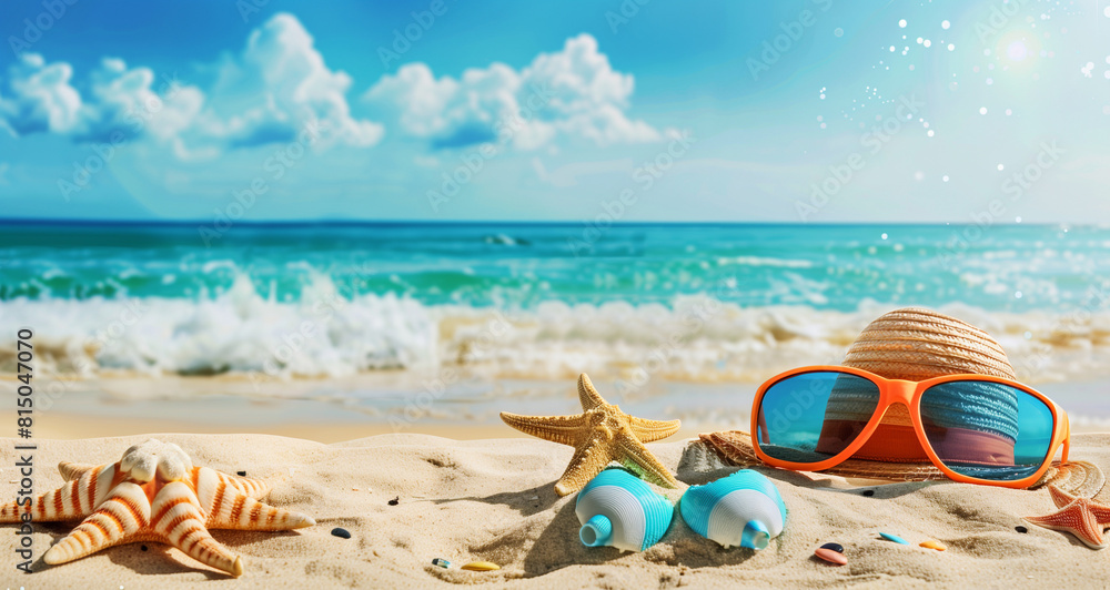 Starfish and sunglasses on beach