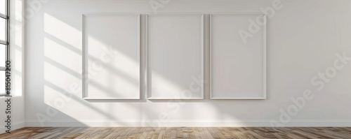 Minimalist Masterpiece: Blank White Picture Frame Adorns the Pristine Wall photo