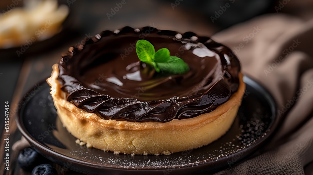 AI generated illustration of a chocolate pastry with a decorative leaf in the center