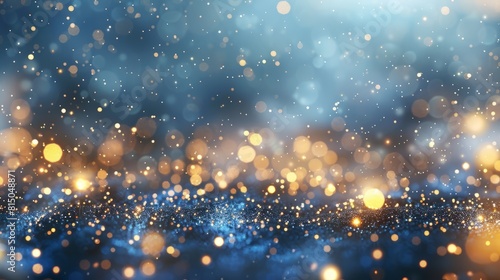 Twinkling silver and gold glitter lights on defocused blue background. Elegant Christmas or New Year holiday concept. AI Generative. hyper realistic  © Business Pics