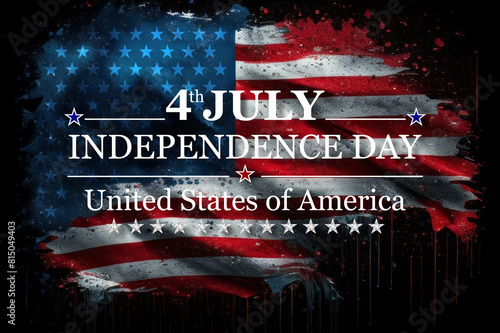 4th of July Independence Day with tattered national flag of United states. Ragged American flag and text on USA flag background for independence day.